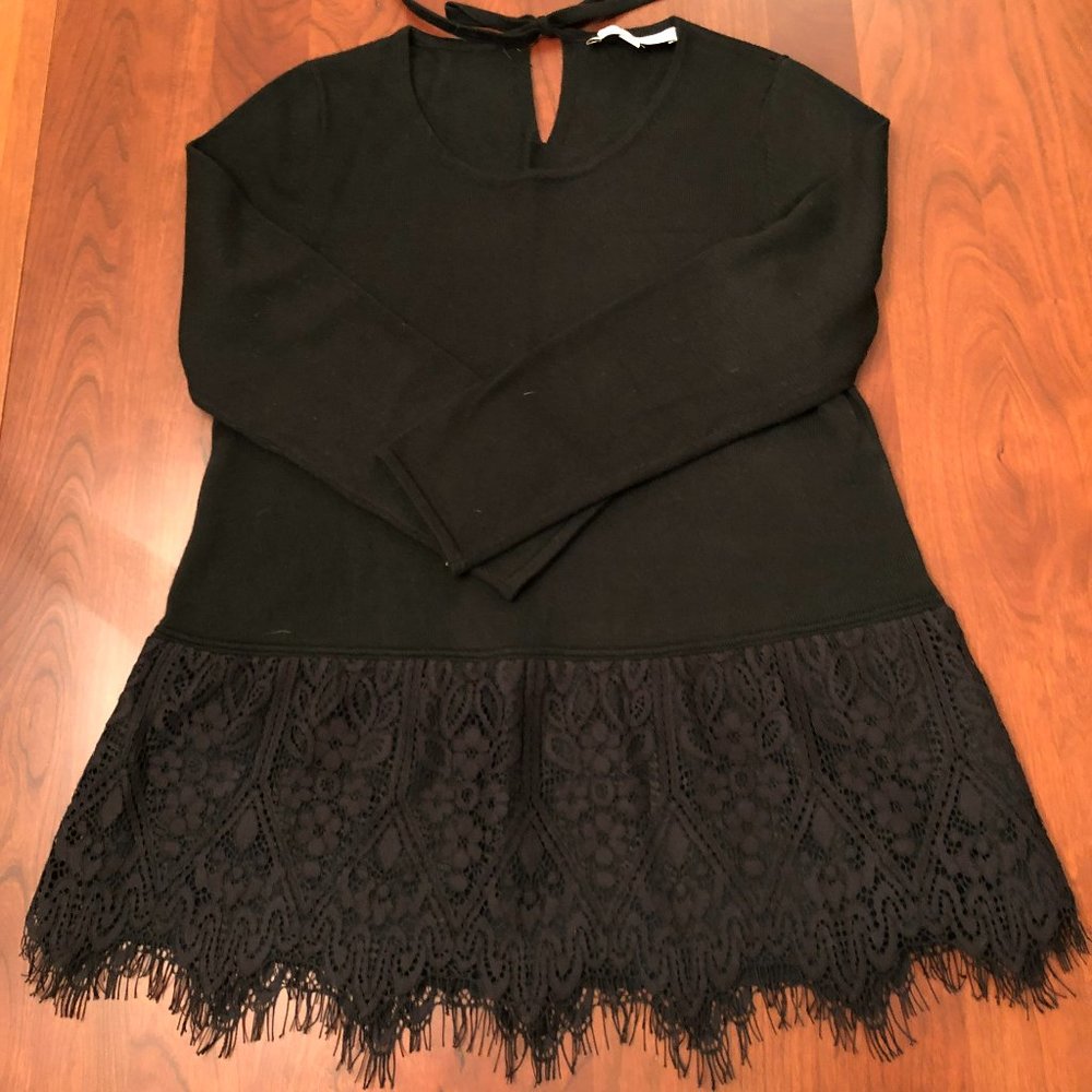 Loft black sweater with eyelash lace peplum